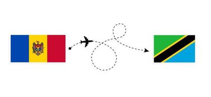 voo e viagem da Moldávia para a Tanzânia pelo conceito de viagem de avião de passageiros vetor
