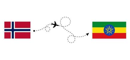 voo e viagem da noruega para a etiópia pelo conceito de viagem de avião de passageiros vetor