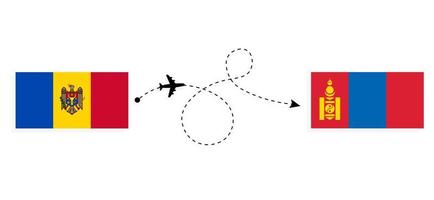 voo e viagem da Moldávia para a Mongólia pelo conceito de viagem de avião de passageiros vetor