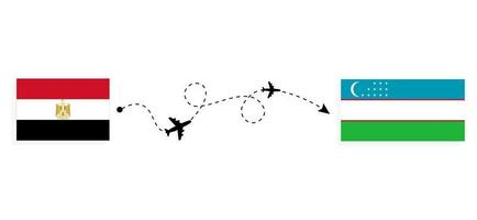 voo e viagem do Egito para o Uzbequistão pelo conceito de viagens de avião de passageiros vetor