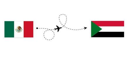 voo e viagem do méxico para o sudão pelo conceito de viagem de avião de passageiros vetor
