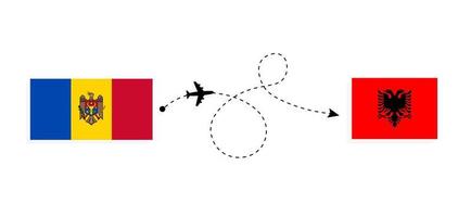 voo e viagem da Moldávia para a Albânia pelo conceito de viagem de avião de passageiros vetor