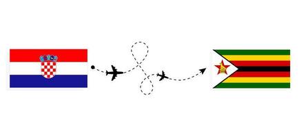 voo e viagem da croácia para o zimbábue pelo conceito de viagem de avião de passageiros vetor