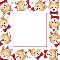 shiba inu papai noel cachorro com fita vermelha no cartão de bandeira branca vetor