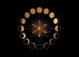 Flor da vida. geometria sagrada, fases da lua, elementos geométricos. semente de ícone místico de ouro da vida, desenho geométrico abstrato, círculos nas plantações. vetor isolado em fundo preto