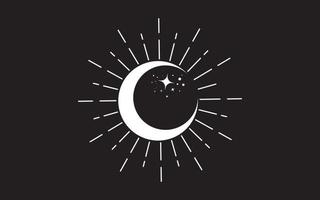 clipart de arte de linha vintage sol e lua. contorno do logotipo do sol, tatuagem de lua. geometria sagrada mística, deusa mágica pagã wicca e símbolo de deus. ilustração vetorial de sinal branco isolada em fundo preto vetor