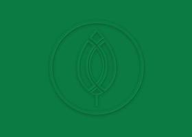 folha de vetor, emblema abstrato verde em forma de círculo, conceito de design de modelo de logotipo, elemento de logotipo para modelo. sinal redondo de folhas geométricas, ilustração de design de corte de papel isolada em fundo verde vetor