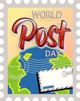 logotipo do dia mundial dos correios com globo terrestre e envelope vetor