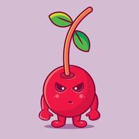 mascote de personagem de fruta cereja louca desenho isolado em estilo simples vetor
