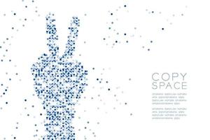 círculo geométrico abstrato ponto molécula partícula padrão vitória forma de mão, linguagem de sinais vr conceito design ilustração de cor azul isolado no fundo branco com espaço de cópia, vetor eps 10
