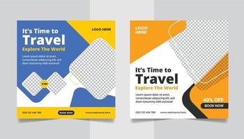 postagem de mídia social de agência de turismo e viagens, modelo de banner editável de web de negócios de viagem vetor