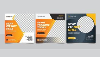 postagem de mídia social de promoção de academia e fitness, moldar seu design de modelo de panfleto quadrado de banner da web de corpo vetor