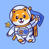 cachorro shiba inu dos desenhos animados em traje de astronauta vetor