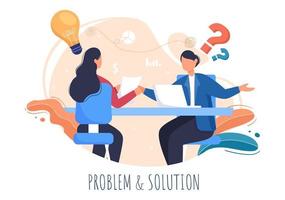 problema e solução na resolução de negócios para procurar ideias com o conceito de trabalho em equipe pode usar para banner da web ou ilustração plana de fundo vetor
