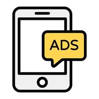 ícone de anúncios para celular em design plano, vetor editável