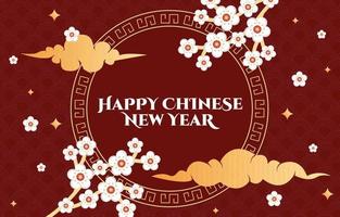 flor nuvem feliz ano novo chinês celebração cartão vermelho vetor
