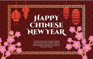 lanterna flor feliz china celebração do ano novo chinês cartão vermelho vetor