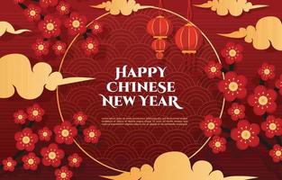lanterna flor nuvem feliz ano novo chinês celebração cartão vermelho vetor