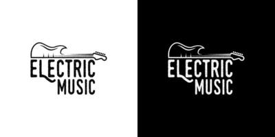 vintage, hipster, retrô, logotipo de guitarra de arte de linha, vetor de design de logotipo de música