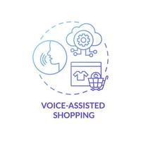 ícone de conceito gradiente azul de compras assistido por voz. os clientes dão suporte à digitalização. ilustração de linha fina de idéia abstrata de serviço de compras on-line. desenho de cor de contorno isolado de vetor