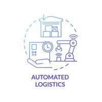 ícone de conceito gradiente azul logística automatizada. tecnologia de entrega rápida de pedidos. serviço de transporte para ilustração de linha fina de ideia abstrata de clientes. desenho de cor de contorno isolado de vetor