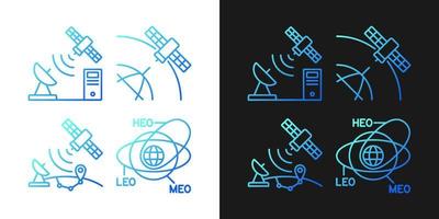 ícones de gradiente de radionavegação por satélite definidos para o modo escuro e claro. pacote de símbolos de contorno de linha fina. coleção de ilustrações de contorno vetorial isolado em preto e branco vetor