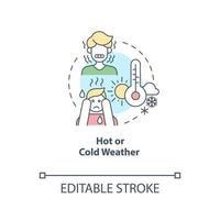 ícone de conceito de clima quente ou frio. beba bastante água. prevenção da perda de umidade. ilustração de linha fina de idéia abstrata de desidratação. desenho de cor de contorno isolado de vetor. traço editável vetor