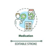 ícone do conceito de medicação. tratamento para TDAH em adultos idéia abstrata ilustração de linha fina. droga estimulante, não estimulante. ingestão de antidepressivos. desenho de cor de contorno isolado de vetor. traço editável vetor