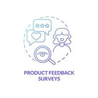 ícone de conceito gradiente azul da pesquisa de feedback do produto. opinião do cliente. ilustração de linha fina de ideia abstrata de ponto de contato do cliente. desenho de contorno isolado. roboto-medium, inúmeras fontes pró-negrito usadas vetor