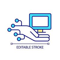 ícone de cor rgb de suporte de computador. reparação e resolução de problemas de dispositivos. suporte e assistência técnica. ilustração vetorial isolado. desenho de linha preenchido simples. traço editável. fonte arial usada vetor