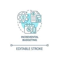 ícone de conceito turquesa de orçamento incremental. método de planejamento financeiro idéia abstrata ilustração de linha fina. desenho de contorno isolado. traço editável. roboto-medium, inúmeras fontes pró-negrito usadas vetor
