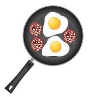 ovos fritos com salsicha em uma ilustração do vetor de frigideira