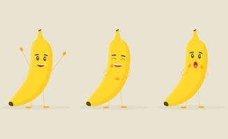 bananas fofas com emoções diferentes isoladas no fundo branco vetor