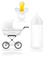 conjunto de ícones de carrinho de bebé e chupeta vector illustration