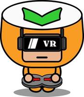 vetor personagem de desenho animado mascote traje comida bolo fofo talam jogando jogo de realidade virtual