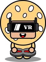 personagem de desenho animado de vetor bonito fantasia de mascote de comida de bola de gergelim jogando jogo de realidade virtual