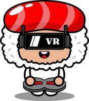 fantasia de mascote de comida de sushi de vetor personagem de desenho animado jogando jogo de realidade virtual