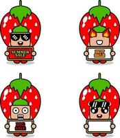 conjunto de trajes de mascote de frutas de morango vetor de personagem de desenho bonito coleção de pacotes de venda de verão