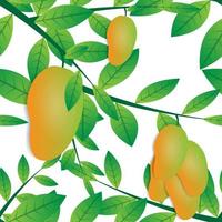 design de vetor sem costura de fruta manga folha verde sobre fundo branco. papel de parede moderno de árvores frutíferas e design gráfico. modelos modernos