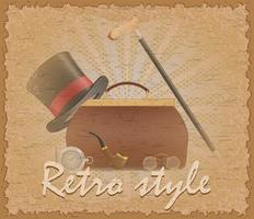 estilo retro cartaz velho valise e mens acessórios vector illustration