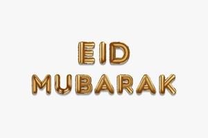 eid mubarak escrito com balões de folha dourada. eid mubarak letras balões de ouro realistas vetor