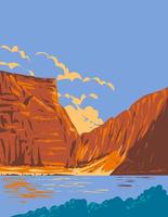 área de recreação nacional do bighorn canyon entre a fronteira de wyoming e montana wpa poster art vetor