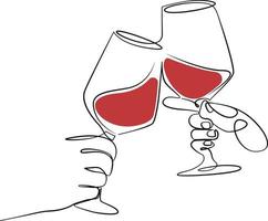 copo de vinho arte de linha contínua 14 de fevereiro dia dos namorados comemorar cartão vetor