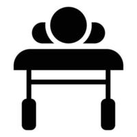 paciente deitado no sofá da cama médica vista do ícone de reabilitação do homem doente de cabeça ilustração vetorial de cor preta vetor