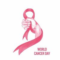 mão de mulher com fita como símbolo do fundo do dia mundial do câncer vetor