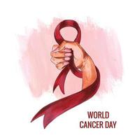 mão de mulher com fita como símbolo do fundo do dia mundial do câncer vetor