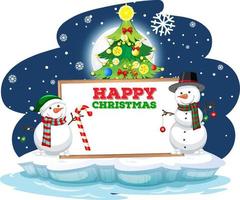 banner vazio com bonecos de neve e logotipo de feliz natal vetor