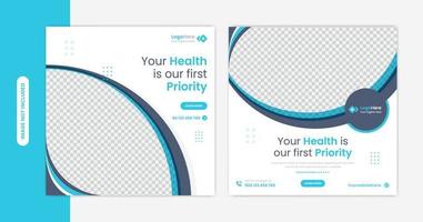 conjunto de design de postagem de mídia social de saúde médica para dentista, clínica, vetor de banner de serviço hospitalar