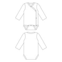 modelo manga longa snap lateral bebê onesie ilustração vetorial esboço plano esboço de design vetor