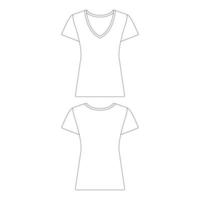 modelo slim fit t-shirt com decote em v mulheres ilustração vetorial contorno de design de esboço plano vetor